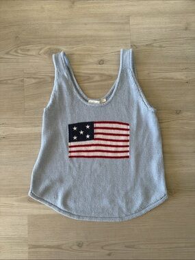 Quiet Storm Light Blue Knit Tank with Flag Motif